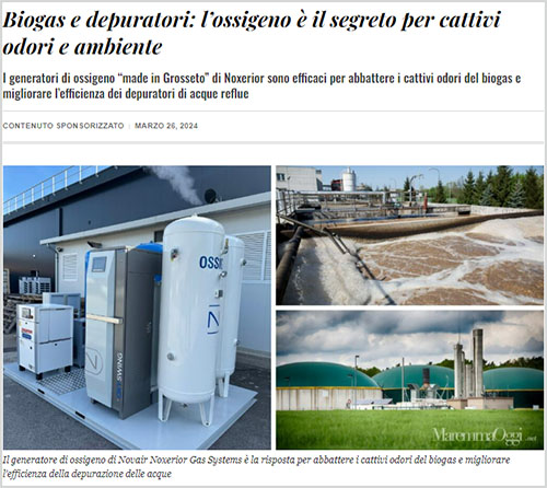MaremmaOggi pubblica un articolo sulle soluzioni NOVAIR per la desolforazione del biogas